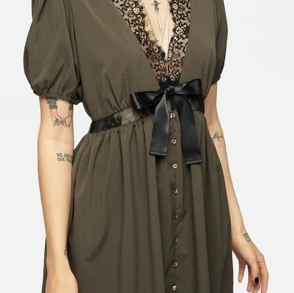 NWT - Disturbia - Mortuary Lace Button Up Midi Dress in Tea Leaf - Picture 3 of 8
